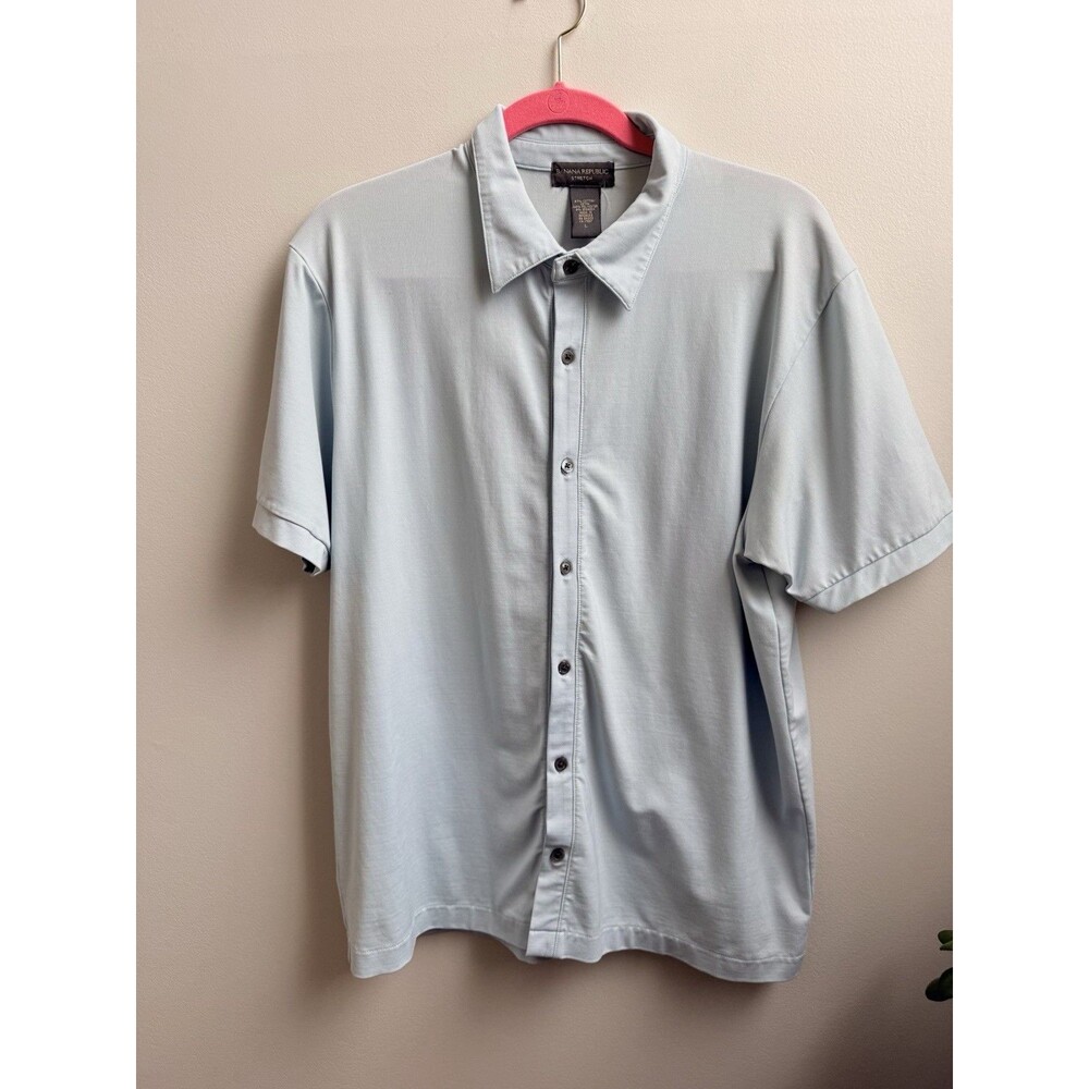 Banana Republic Blue Stretch   button down shirt Short Sleeve Size Large mens